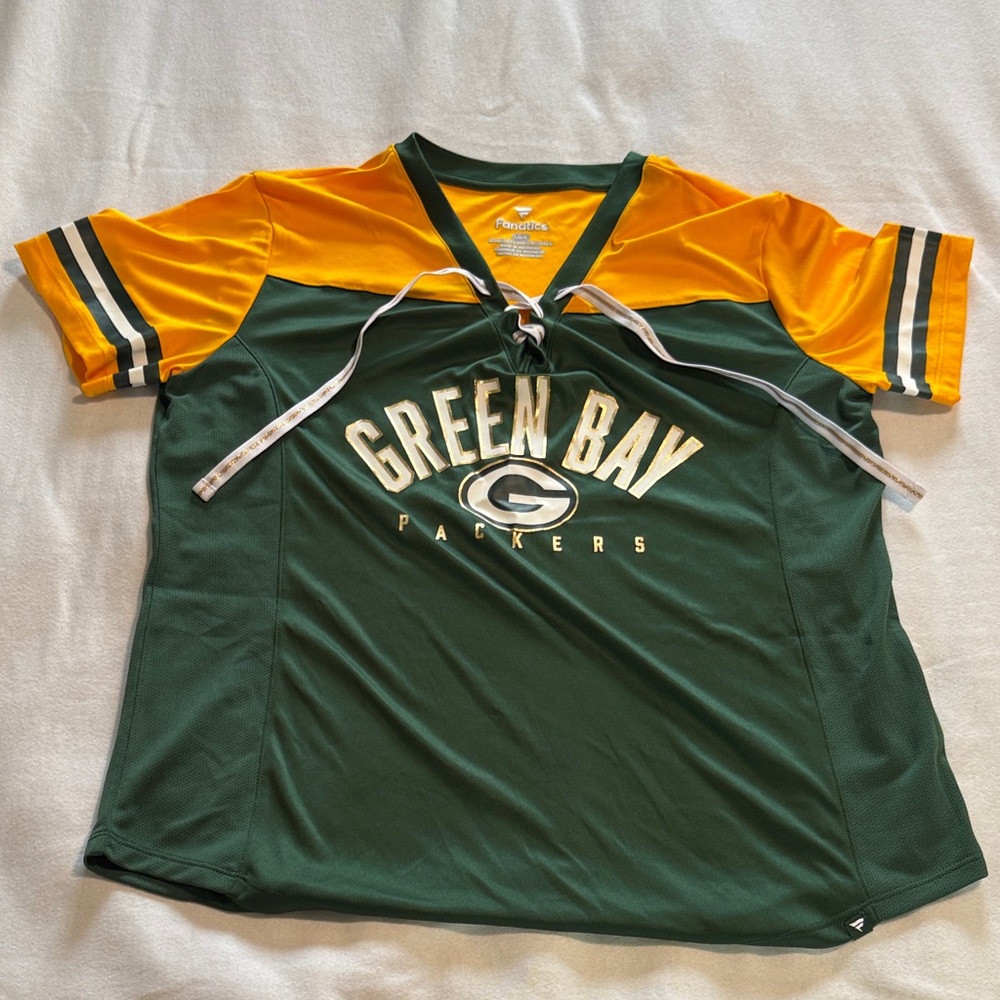 Fanatics Green Bay Packers Green and Gold Lace-Up Jersey Top